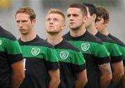 9 August 2011; Conor Clifford, Republic of Ireland, second from left, during the National Anthem. U21 International Friendly, Republic of Ireland v Austria, The Showgrounds, Sligo. Picture credit: Stephen McCarthy / SPORTSFILE