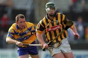 24 March 2002; Henry Shefflin of Kilkenny in action against David Hoey of Clare during the Allianz Hurling League Division 1A Round 4 match between Clare and Kilkenny at Cusack Park in Ennis, Clare. Photo by Ray McManus/Sportsfile