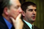 24 February 2002; Meath Manager Michael Duignan during the launch of the Allianz National Hurling League at the Berkeley Court in Dublin. Photo by Brendan Moran/Sportsfile