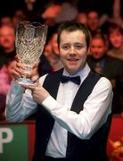 24 March 2002; John Higgins with the trophy after winning the Irish Snooker Masters Championship Final match between Peter Ebdon and John Higgins at the Citywest Hotel in Saggart, Dublin. Photo by Brendan Moran/Sportsfile