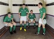 10 August 2011; First time images of the World Cup version of the new Puma Ireland Rugby kit. Ireland players, from left, Jamie Heaslip, Gordon D'Arcy, Brian O'Driscoll and Tomas O'Leary are here wearing the official Rugby World Cup kit which will be worn by the team for the duration of the World Cup in New Zealand. The jersey will be available for supporters to purchase from August 11th in stores nationwide. Picture credit: Brendan Moran / SPORTSFILE