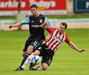 12 August 2011; Derek Doyle, St Patrick's Athletic, in action against Barry Molloy, Derry City. Airtricity League Premier Division, Derry City v St Patrick's Athletic, Brandywell, Derry. Picture credit: Oliver McVeigh / SPORTSFILE