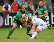 13 August 2011; George Naoupu, Connacht, is tackled by Simon Alcott, Exeter Chiefs. Pre-Season Friendly, Connacht v Exeter Chiefs, Dubarry Park, Athone, Co. Westmeath. Picture credit: Oliver McVeigh / SPORTSFILE