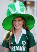 13 August 2011; Ireland fan Lauren Wood, age 12, from Greystones, Co. Wicklow, at the game. Rugby World Cup Warm-up Game, France v Ireland, Stade Chaban Delmas, Bordeaux, France. Picture credit: Brendan Moran / SPORTSFILE