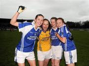 13 August 2011; Laois players, from left, Sinead Doogue, Ciamh Dollard, Ellen Healy and Aisling Kehoe celebrate their side's victory after extra-time. TG4 All-Ireland Ladies Senior Football Championship Quarter-Final, Laois v Tyrone, St Brendan's Park, Birr, Co. Offaly. Picture credit: Stephen McCarthy / SPORTSFILE