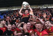 9 March 2017; Eoghan Clarke captain of CBC Monkstown celebrates with his team-mates after the Bank of Ireland Leinster Schools Vinnie Murray Cup Final match between Kilkenny College and CBC Monkstown at Donnybrook Stadium in Dublin. Photo by Matt Browne/Sportsfile