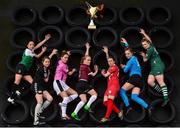 10 March 2017; In attendance at the launch of the 2017 Continental Tyres Women’s National League are, from left, Louise Corrigan, Peamount United WFC, Ciara Delaney, Kilkenny United WFC, Kylie Murphy, Wexford Youths WFC, Meabh De Burcá, Galway WFC, Pearl Slattery, Shelbourne Ladies, Emily Cahill, UCD Waves, and Saoirse Noonan, Cork City WFC. The 2017 season will kick off on March 18th and will end with the FAI Senior Women’s cup final at the Aviva in November. Photo by Seb Daly/Sportsfile