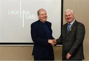 10 March 2017; The popular GAA documentary series Laochra Gael returns with a new season to TG4 next week and was launched in Croke Park this evening by Uachtarán Chumann Lúthchleas Gael Aogán Ó Fearghail. Profiling the feats of Gaelic Games’ greatest players this series has lots in store for GAA fans around the country. Pictured at the launch are Ardstiúrthóir TG4, Alan Esslemont, left, and Uachtarán Chumann Lúthchleas Gael Aogán Ó Fearghail at Croke Park, Dublin. Photo by Piaras Ó Mídheach/Sportsfile
