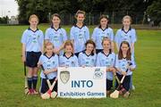 14 August 2011; The Dublin camogie team, back row, left to right, Amy Keating, St. Flannan’s N.S. Inagh, Co. Clare, Danielle Grehan, Our Lady’s Abbey N.S., Adare, Co. Limerick, Sorcha McDonald, Clontibret N.S., Co. Monaghan, Aoife Coughlin, Crecora N.S., Patrickswell, Co. Limerick, and Myra O’Sullivan, Scoil an Athat Tadgh, Carrignavar, Co. Cork, front row, left to right, Tierna Johnston, Holy Child P.S., Belfast, Co. Antrim, Áine Doyle, Our Lady’s, Tullysaran, Co. Armagh, Clodagh Walsh, St. Eric’s N.S., Kilmoyley, Ardfert, Co. Kerry, Jodie de Faoite, St. Colmcille’s N.S. Knocklyon, Co. Dublin, and Eimear Rogers, St. Michael’s P.S. Belfast, Co. Antrim. Go Games Exhibition - Sunday 14th August 2011, Clonliffe College,  Dublin. Picture credit: Ray McManus / SPORTSFILE