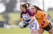 11 March 2017; Aisling Kelleher of University of Limerick in action against Aishling Sheridan of DCU during the O'Connor Cup Semi Final match between University of Limerick and DCU at Connacht Gaelic Athletic Association Centre of Excellence in Cloonacurry, Knock, Co. Mayo. Photo by Matt Browne/Sportsfile