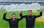 11 March 2017; Former Dublin footballer Alan Brogan, left, and Kilkenny hurler Michael Fennelly at the GAA Healthy Club Roadshow - Leinster. The GAA Healthy Clubs Project, in partnership with Irish Life and Healthy Ireland, aims to inspire and empower more GAA clubs to support their members and communities in pursuit of better physical, social, and mental wellbeing.The Leinster HCP is part of a series of roadshows taking place across the country. GAA clubs can book up to four free places per club at their respective provincial Healthy Clubs roadshow by visiting: www.gaa.ie/community. For more information, visit: www.gaa.ie/community Follow: @officialgaa or Like: www.facebook.com/officialgaa/. Croke Park, Dublin. Photo by Piaras Ó Mídheach/Sportsfile