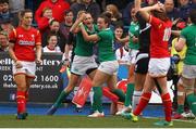 11 March 2017; Hannah Tyrrell of Ireland celebrates her try with team mates during the RBS Women's Six Nations Rugby Championship match between Wales and Ireland at BT Sport Arms Park, Cardiff, Wales. Photo by Darren Griffiths/Sportsfile