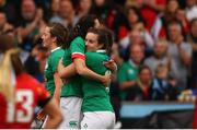 11 March 2017; Irish players celebrate  at the final whistle during the RBS Women's Six Nations Rugby Championship match between Wales and Ireland at BT Sport Arms Park, Cardiff, Wales. Photo by Darren Griffiths/Sportsfile