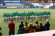 11 March 2017; Ireland line up to sing their National Anthem during the RBS Women's Six Nations Rugby Championship match between Wales and Ireland at BT Sport Arms Park, Cardiff, Wales. Photo by Darren Griffiths/Sportsfile