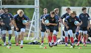 16 August 2011; France's Aurelien Rougerie, left, Francois Trinh Duc, centre, and Dimitri Szarzewski in action during squad training ahead of their side's Rugby World Cup warm-up game against Ireland on Saturday. France Rugby Squad Training, Johnstown House Hotel, Enfield, Co. Meath. Picture credit: Barry Cregg / SPORTSFILE