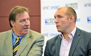 17 August 2011; Former England International Ben Kay, right, in conversation with former Ireland international and rugby analyst Donal Lenihan at the launch of RTÉ Sport's Rugby World Cup 2011 coverage, sponsored by O2, which includes all of Ireland's games broadcast live as part of 130 hours of coverage across television, radio and online. RTÉ, Donnybrook, Dublin. Picture credit: Brendan Moran / SPORTSFILE