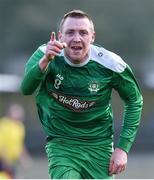 12 March 2017; Mick Corrigan of Boyle Celtic celebrates after scoring a goal against Carrick United FC during the FAI Junior Cup Quarter Final match between Carrick United FC and Boyle Celtic at Tom Drohan Park in Carrick on Suir, Co. Tipperary. The FAI Junior Cup Final will take place at Aviva Stadium on the 13th May 2017 - #RoadToAviva. Photo by Matt Browne/Sportsfile