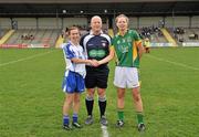 20 August 2011; Referee Keith Delahunty with captains Sharon Courtney, Monaghan, and Grainne Nulty, Meath. TG4 All-Ireland Ladies Senior Football Championship Quarter-Final, Meath v Monaghan, St Brendan's Park, Birr, Co. Offaly. Picture credit: David Maher / SPORTSFILE