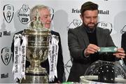 14 March 2017; Shamrock Rovers director of football Stephen McPhail draws the name of Liffet Wanderers, alongside FAI president Tony Fitzgerald, during the Irish Daily Mail FAI Senior Cup Qualifying Round Draw at FAI HQ in Abbotstown, Co. Dublin. Photo by David Maher/Sportsfile