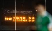 15 March 2017; A general view of the score board as Limerick players make their way off the pitch after the EirGrid Munster GAA Football U21 Championship Semi-Final match between Cork and Limerick at Pairc Ui Rinn in Cork. Photo by Eóin Noonan/Sportsfile