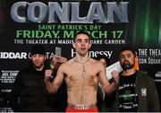 16 March 2017; Michael Conlan weighs in for his featherweight bout against Tim Ibarra at The Theater at Madison Square Garden in New York, USA. Photo by Ramsey Cardy/Sportsfile