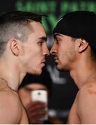 16 March 2017; Michael Conlan, left, faces off with Tim Ibarra ahead of their featherweight bout at The Theater at Madison Square Garden in New York, USA. Photo by Ramsey Cardy/Sportsfile