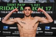16 March 2017; Alex Saucedo weighs in ahead of his super lightweight bout against Johnny Garcia at The Theater at Madison Square Garden in New York, USA. Photo by Ramsey Cardy/Sportsfile