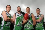 25 August 2011; Irish Aussie Rules teams, The Irish Warriors, pictured, and The Banshees are both through to the finals of the AFL 2011. Supported by official healthcare provider, the Chiropractic Association of Ireland and team chiropractor Dr. Tammy Verlaan-Ross, the Irish Warriors will face Papua New Guinea on Saturday 27th of August in their bid to win a second International Cup, following their success in 2002. The Banshees will face Canada in the ladies Grand Final tomorrow, Friday 26th. For more information, please visit www.chiropractic.ie. Pictured are, from left to right, John Enright, Manus Breathnach, Aidan Hickey and Darren Sheils. Phoenix Park, Dublin. Picture credit: Pat Murphy / SPORTSFILE