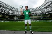 24 August 2011; Sean St. Ledger at the launch of the Three Trade in Scheme. Three is asking Irish fans to Go Green With Pride and trade in their old Republic of Ireland football jerseys in any Champion Sports store nationwide and get €20 off the new home jersey. The traded in jerseys will be donated to Friends In Ireland, a charity founded by Marian Finucane that Sean is an ambassador with. The scheme will run until September 31st. Launch of the Three Trade in Scheme, Aviva Stadium, Lansdowne Road, Dublin. Picture credit: Brian Lawless / SPORTSFILE