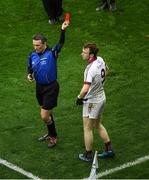 17 March 2017; Referee Maurice Deegan shows a red card to Pádraig Cassidy of Slaughtneil during the AIB GAA Football All-Ireland Senior Club Championship Final match between Dr. Crokes and Slaughtneil at Croke Park in Dublin.   Photo by Ray McManus/Sportsfile