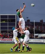 17 March 2017; Oisin Dowling of Ireland takes the ball in the lineout against Nick Isiekwe of England during the RBS U20 Six Nations Rugby Championship match between Ireland and England at Donnybrook Stadium in Donnybrook, Dublin. Photo by Matt Browne/Sportsfile