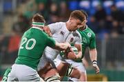 17 March 2017; Nick Isiekwe of England is tackled by Gavin Coombes of Ireland during the RBS U20 Six Nations Rugby Championship match between Ireland and England at Donnybrook Stadium in Donnybrook, Dublin. Photo by Eóin Noonan/Sportsfile
