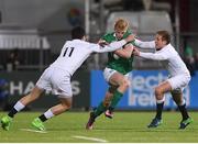 17 March 2017; Tommy O'Brien of Ireland is tackled by Sam Aspland-Robinson, left, and Max Malins of England during the RBS U20 Six Nations Rugby Championship match between Ireland and England at Donnybrook Stadium in Donnybrook, Dublin. Photo by Eóin Noonan/Sportsfile