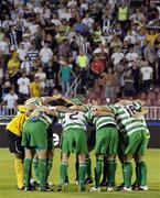 25 August 2011; Shamrock Rovers players form a huddle before the game against FK Partizan Belgrade. UEFA Europa League Play-off Round Second Leg, Shamrock Rovers v FK Partizan Belgrade, FK Partizan Stadium, Belgrade, Serbia. Picture credit: Srdjan Stevanovic / SPORTSFILE