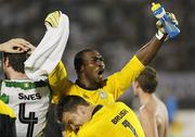 25 August 2011; Ryan Thompson, Shamrock Rovers, celebrates victory against Partizan Belgrade. UEFA Europa League Play-off Round Second Leg, Shamrock Rovers v FK Partizan Belgrade, FK Partizan Stadium, Belgrade, Serbia. Picture credit: Srdjan Stevanovic / SPORTSFILE