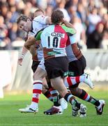 26 August 2011; Darren Cave, Ulster, is tackled by Nick Evans, Harlequins. Pre-Season Friendly, Ulster v Harlequins, Ravenhill Park, Belfast, Co. Antrim. Picture credit: John Dickson / SPORTSFILE