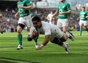 27 August 2011; Manusamoa Tuilagi, England, goes over to score his side's first try. Rugby World Cup Warm-up Game, Ireland v England, Aviva Stadium, Lansdowne Road, Dublin. Picture credit: Pat Murphy / SPORTSFILE