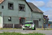 28 August 2011; Robert Barrable, who is sponsored by Skoda Ireland, and Damien Connolly, in their Skoda Fabia S2000, show the scars from an off course excursion during SS12, Halenkovice, of the Barum Czech Rally Zlín 2011. Zlín, Czech Republic. Picture credit: Barry Cregg / SPORTSFILE