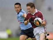 28 August 2011; Conor Rabbitte, Galway, in action against Rutherson Real, Dublin. GAA Football All-Ireland Minor Championship Semi-Final, Dublin v Galway, Croke Park, Dublin. Photo by Sportsfile