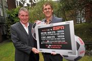 29 August 2011; Irish Soccer legends Frank Stapleton, left, and Tony Cascarino promote coverage of the Barclays Premier League on ESPN, available on UPC and SKY. Clarion Hotel Dublin Airport, Dublin. Picture credit: David Maher / SPORTSFILE