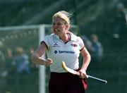 6 April 2002; Nikki Symmons of Loreto celebrates after scoring her side's first goal during the Sharwood's Irish Senior Cup Final match between Hermes and Loreto at UCD in Dublin. Photo by Pat Murphy/Sportsfile