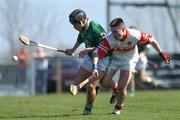 7 April 2002; James Butler of Limerick in action against Ryan Lynch of Derry during the Allianz National Hurling League Division 1B Round 5 match between Derry and Limerick at Erin's Owen GAA in Lavey, Derry. Photo by Ray McManus/Sportsfile