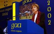 13 April 2002; Mary Davis, Chief Executive Officer, 2003 Special Olympics World Games, speaking on day two of the GAA Annual Congress at the Burlington Hotel in Dublin. Photo by Ray McManus/Sportsfile