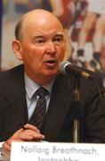 13 April 2002; Noel Walsh speaking on day two of the GAA Annual Congress at the Burlington Hotel in Dublin. Photo by Ray McManus/Sportsfile