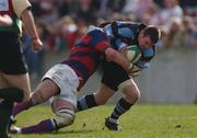 13 April 2002; Maurice Lawlor of Shannon is tackled by James Downey of Clontarf during the AIB All Ireland League Division 1 Semi-Final match between Shannon and Clontarf at Thomond Park in Limerick. Photo by Matt Browne/Sportsfile