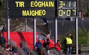 14 April 2002; The scoreboard towards the end of the Allianz National Football League Division 1 Semi-Final match between Mayo and Tyrone at Brewster Park in Enniskillen, Fermanagh. Photo by Damien Eagers/Sportsfile