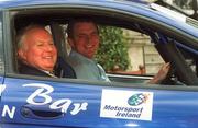 15 April 2002; Stuart Darcy from Killybegs in Donegal, winner of Motorsport Ireland's Billy Coleman Award in 2001, with Cecil Sparks, Chairman of Motorsport Ireland, at the Mansion House in Dublin to announce that he will contest this year's British Rally Championship and will do so in a factory supported Ford Puma Super 1600. Photo by Brendan Moran/Sportsfile
