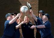 15 April 2002; Ireland goalkeeping legend, Packie Bonner, officially launched Special Olympics European Football Week, supported by the FAI and Irish Football Association. Packie is pictured at the launch with special athletes, from left, Robert Coone from Firhouse in Dublin, Mark Tierney from Firhouse in Dublin, Ollie Whelan from Templeogue in Dublin and Paul Kennedy from Walkinstown in Dublin. Photo by Ray McManus/Sportsfile