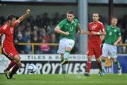 1 September 2011; Robert Brady, Republic of Ireland, puts the ball past David Kalnoki-Kis, Hungary to score his side's first goal. UEFA Under 21 European Championship 2013 Qualification, Republic of Ireland v Hungary, The Showgrounds, Sligo. Picture credit: Barry Cregg / SPORTSFILE