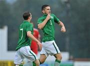 1 September 2011; Robert Brady, right, Republic of Ireland, celebrates with team-mate Aidan White after scoring his side's first goal. UEFA Under 21 European Championship 2013 Qualification, Republic of Ireland v Hungary, The Showgrounds, Sligo. Picture credit: Barry Cregg / SPORTSFILE